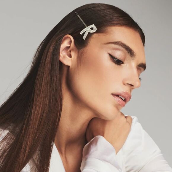 Rhinestone Alphabet Hair Clip - Silver- Letters A, E ,S - Picture 2 of 4